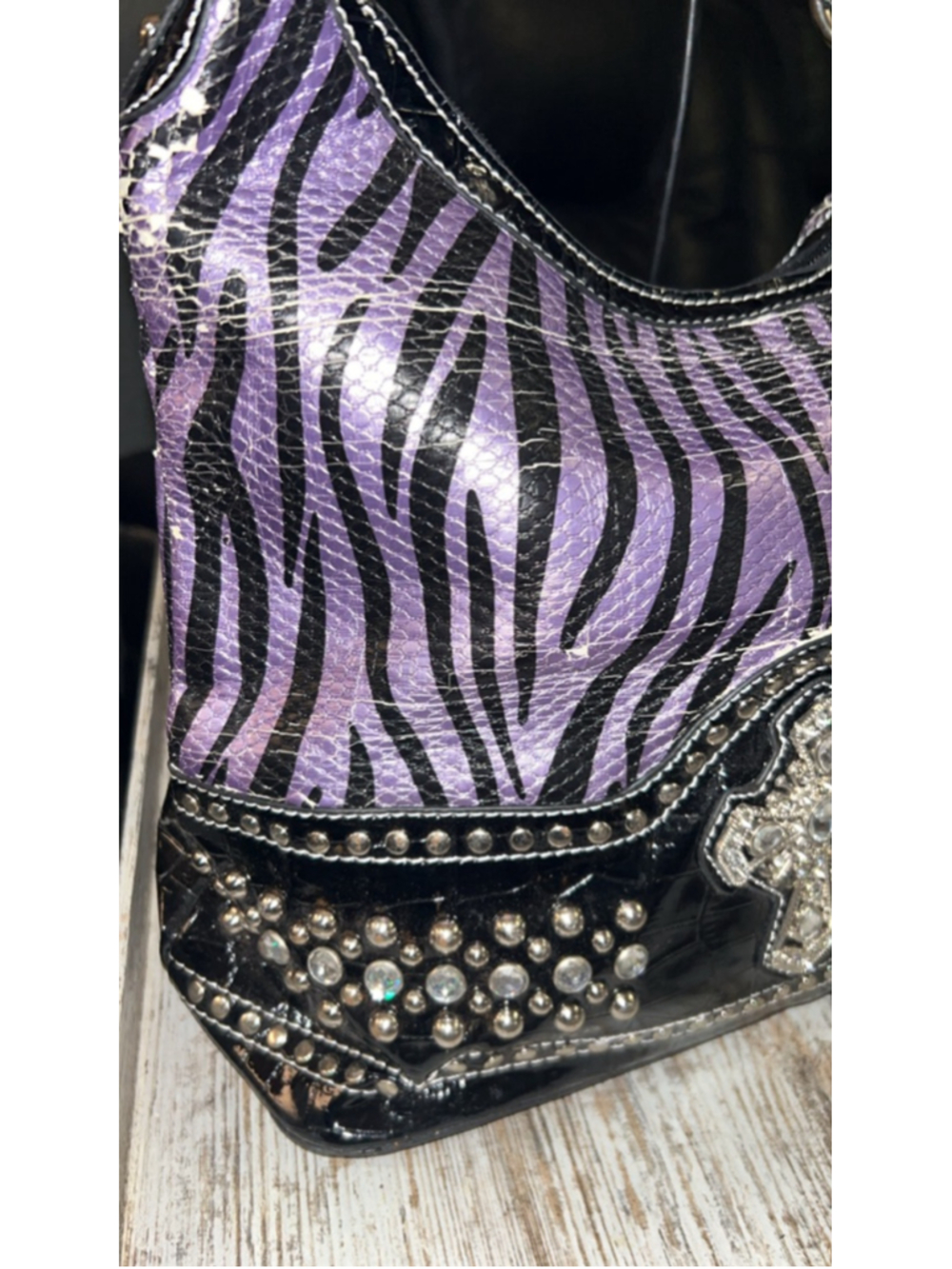 Women's Unbranded Shoulder Bag One Size Purple Black Zebra Print - Picture 3 of 8